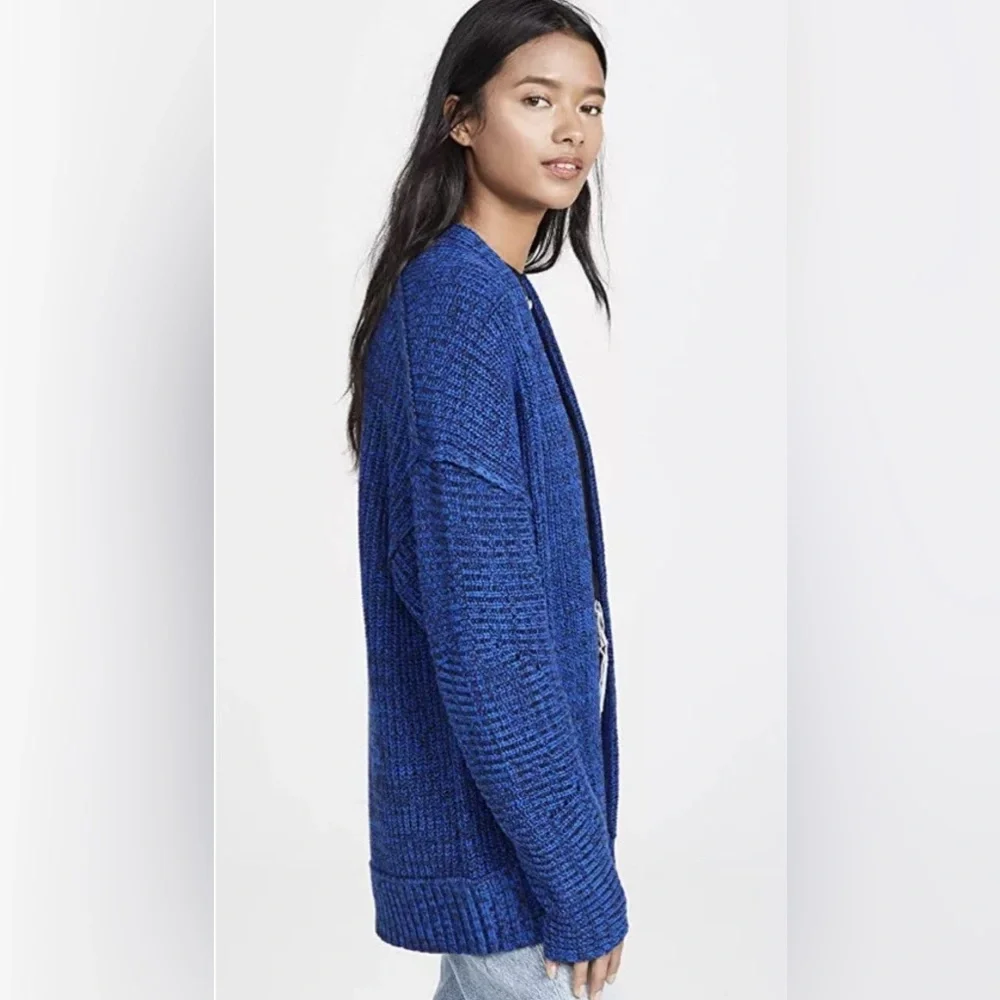Free People High Hopes Chunky Knit Open‎ Front Cardigan in Blue Combo Size Large